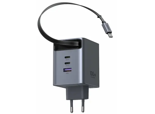ადაპტერი UGREEN X616 (65828), 100W, GaN Fast Charger with Retractable Cable, Grey, 4 image