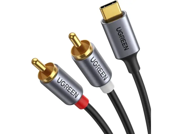 აუდიო სადენი UGREEN CM451 (20193), Type-C Male to 2*RCA Male Audio Cable With Chip, 1.5m, Black/Grey
