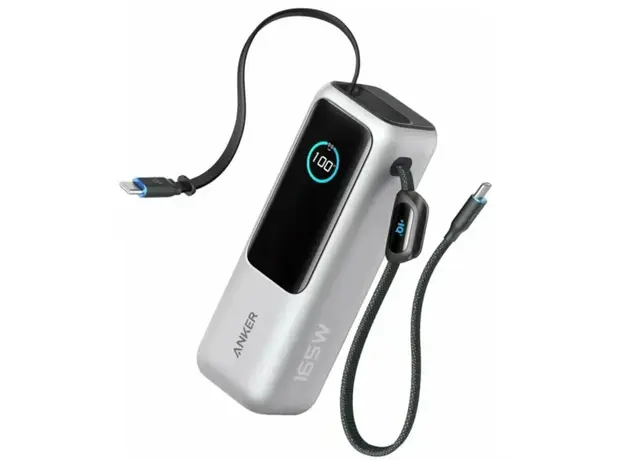 პორტატული დამტენი Anker Power Bank (25K, 165W, Built-In USB-C and Retractable Cable) - Silver, 3 image