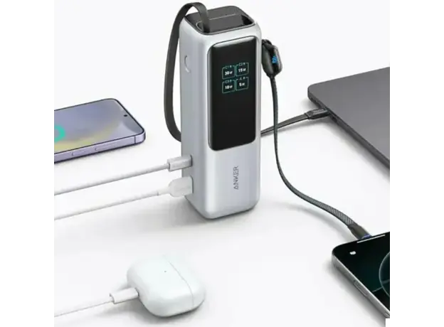 პორტატული დამტენი Anker Power Bank (25K, 165W, Built-In USB-C and Retractable Cable) - Silver, 4 image