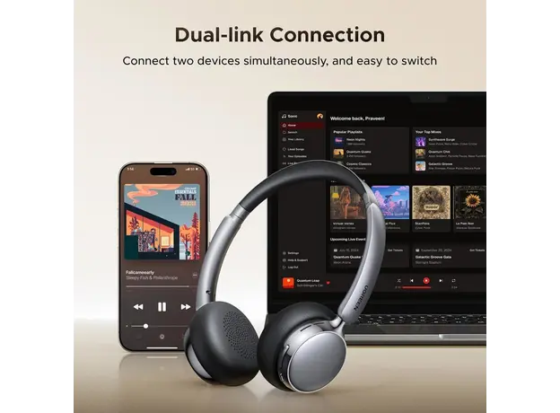 ყურსასმენი Ugreen HP207 (75630) Studio Plus, Headset, Wireless, Bluetooth, Black/Silver, 3 image