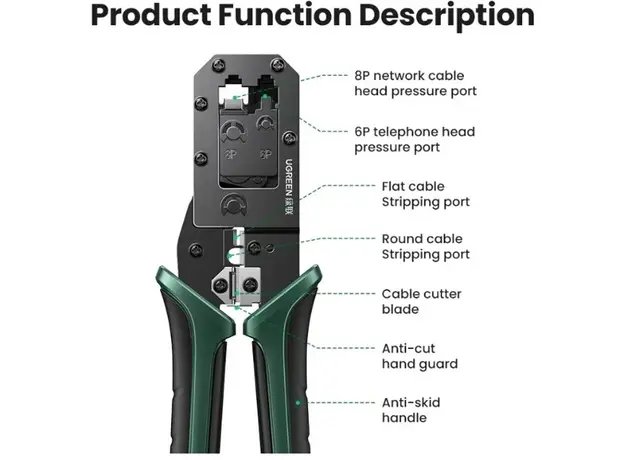 ჯეკმეიკერი UGREEN NW304 (35971), Crimping Tool, Black/Green, 4 image