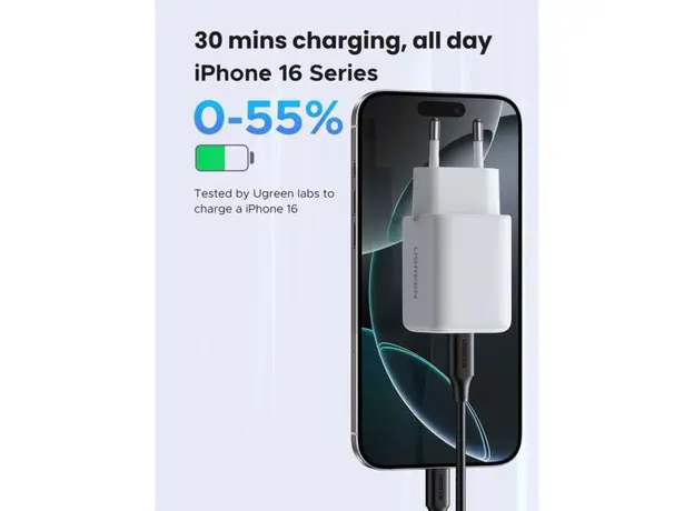 ადაპტერი UGREEN X514 (65006), 20W, 2 Port, Type-C, USB A, GaN Fast Charger, White, 3 image