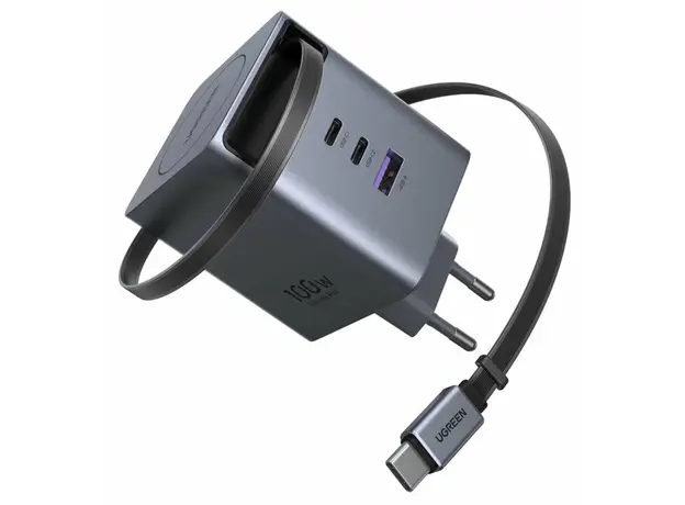 ადაპტერი UGREEN X616 (65828), 100W, GaN Fast Charger with Retractable Cable, Grey, 2 image