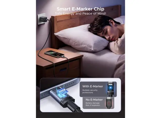 USB კაბელი UGREEN L532 (65907), 240W, Type-C to Type-C PD Fast Charging Cable, 1m, Space Gray, 5 image