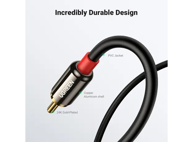 აუდიო კაბელი UGREEN AV116 (10590) 3.5mm to 2 RCA audio cable adapter male to male 3.5mm Audio Line to dual lotus head line 2 rca Aux Audio Cable 3m (Black), 3 image