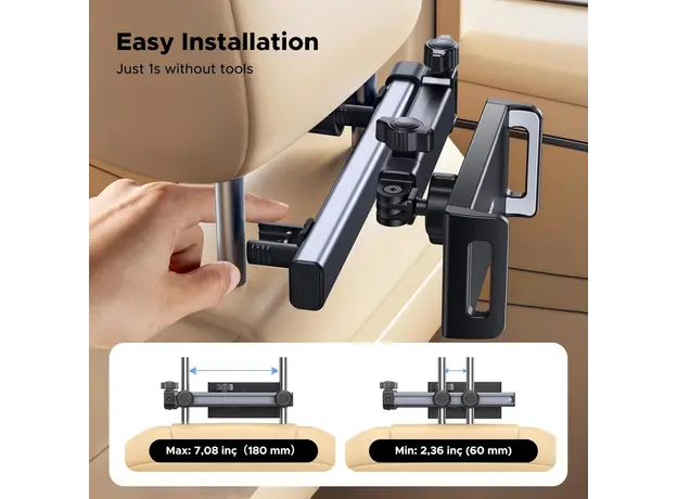 პლანშეტის დამჭერი UGREEN LP904 (55443), Car Headrest Tablet Holder, Black/Grey, 6 image