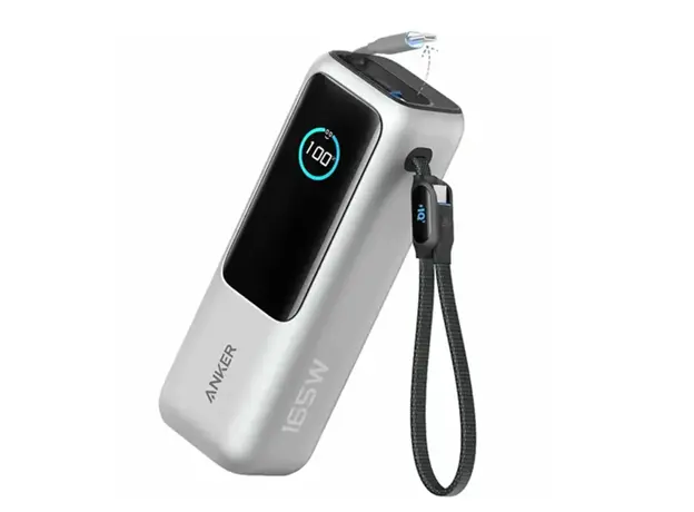 პორტატული დამტენი Anker Power Bank (25K, 165W, Built-In USB-C and Retractable Cable) - Silver