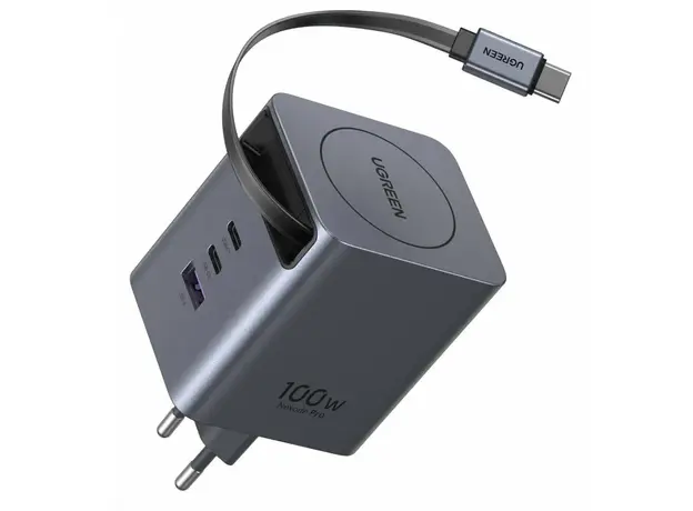 ადაპტერი UGREEN X616 (65828), 100W, GaN Fast Charger with Retractable Cable, Grey, 3 image