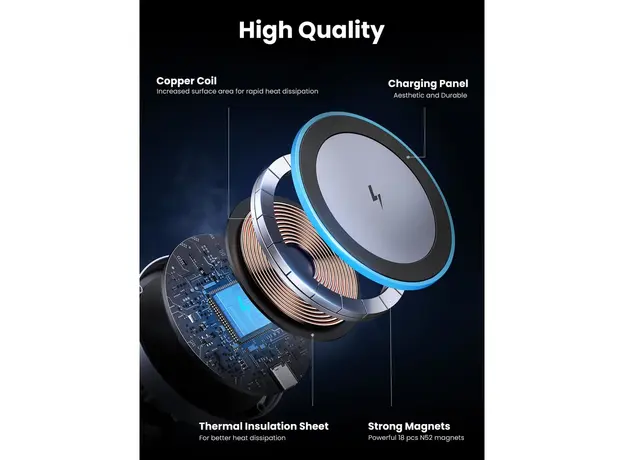მანქანის უსადენო დამტენი UGREEN 35970 Qi2, 15W, Wireless Car Mount Charger, Black/Grey, 4 image