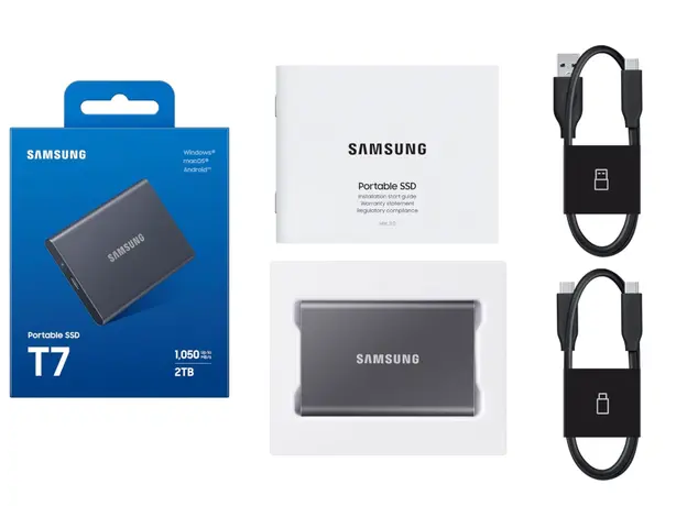 მყარი დისკი Samsung T7 Portable SSD, 2TB External Solid State Drive USB 3.2 Gen 2 Gray, 4 image
