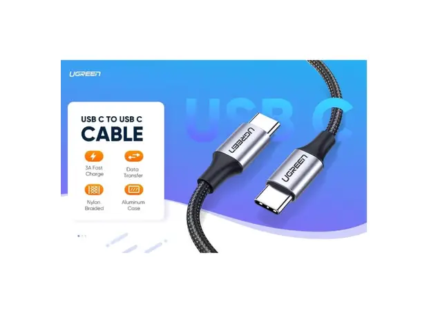 კაბელი Ugreen USB 2.0 C M/M Round Cable 2m Gray Black/50152, 4 image