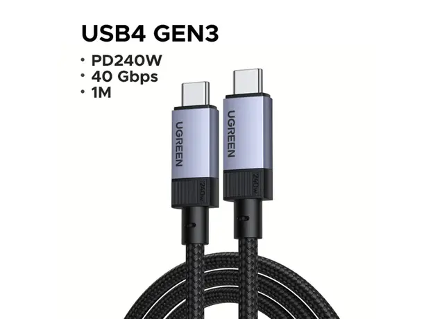 USB კაბელი UGREEN L705 (65175), 240W, Type-C to Type-C Cable, 1m, Grey, 3 image