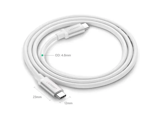 USB კაბელი UGREEN US264 (60520), 60W, Type C 2.0 Male To Male Cable, 2m, White, 4 image