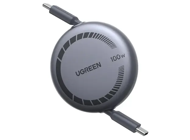 USB კაბელი UGREEN L531 (65905), 100W, Type-C to Type-C PD Fast Charging Retractable Cable, 1m, Grey/Black