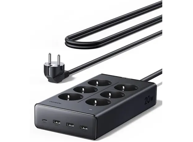 UGREEN S622 Power Strip (75141), 6 Socket, USB, Type-C, 1.5m, Black