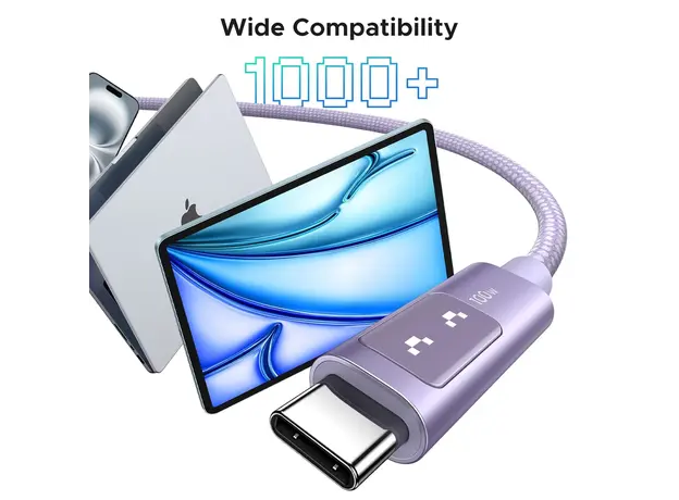 USB კაბელი UGREEN Uno L509 (65216), 100W, Type-C to Type-C Fast Charging Cable, 2M, Purple, 5 image