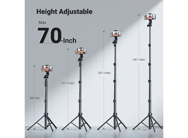 მობილურის ტრიპოდი UGREEN LP680 (15609), Bluetooth, Selfie Stick Tripod, Black, 3 image
