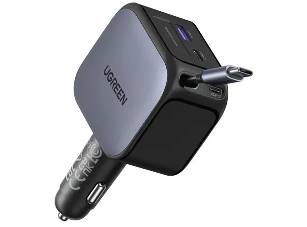 მანქანის დამტენი UGREEN EC604 (55910B) Nexode, 145W, Car Charger With Retractable Type-C Cable, Grey