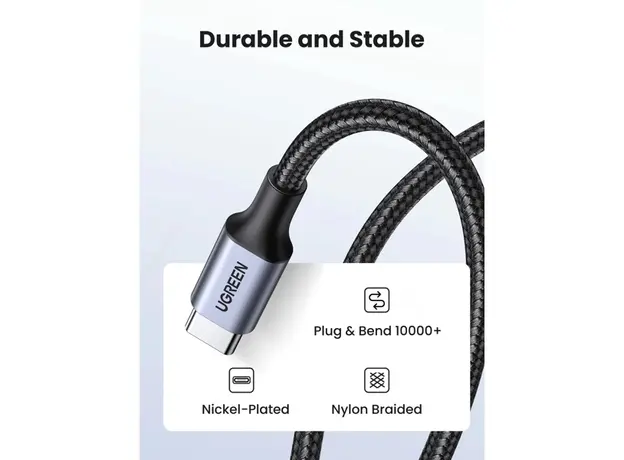 USB კაბელი UGREEN US261 (50149), 60W, Type-C To Type-C, 0.5m, Grey, 4 image