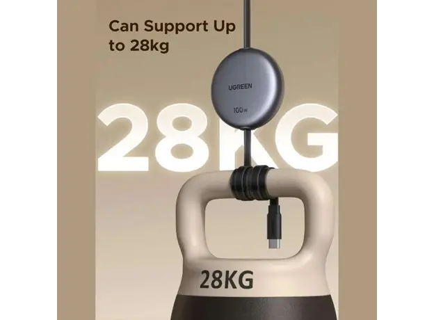 USB კაბელი UGREEN L531 (65905), 100W, Type-C to Type-C PD Fast Charging Retractable Cable, 1m, Grey/Black, 4 image