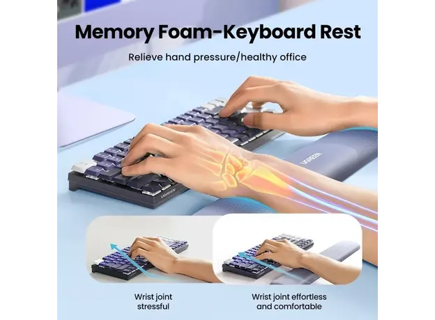 კლავიატურის მაჯის საყრდენი UGREEN LP669 (25247), Ergonomic Keyboard Wrist Rest, Grey, 3 image