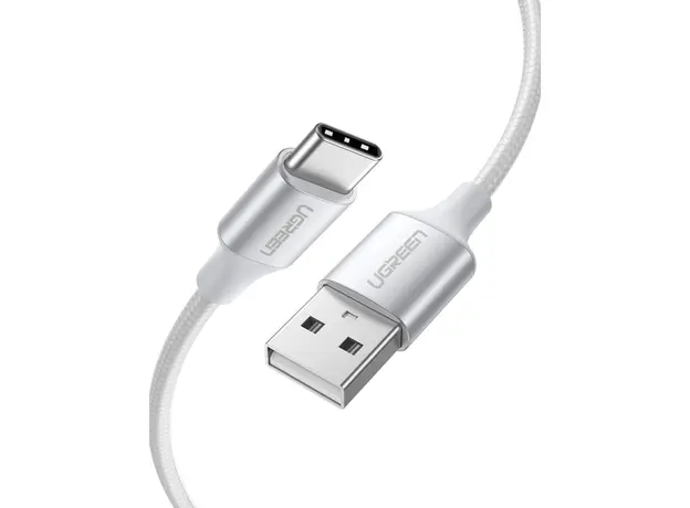 USB კაბელი UGREEN US288 (60131), USB-A 2.0 to Type-C Cable Nickel Plating Aluminum Braid, 1m, White