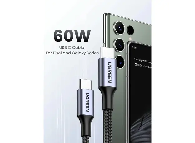 USB კაბელი UGREEN US261 (50149), 60W, Type-C To Type-C, 0.5m, Grey, 6 image