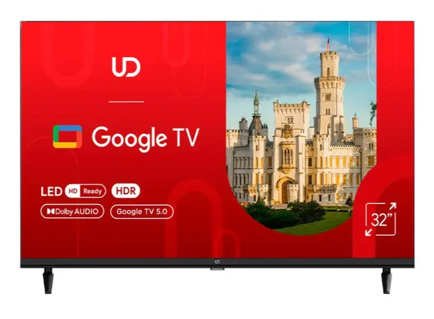 ტელევიზორი UDTV UD 32GHC5210  Google TV 16:9 1366x768  178*/178* 250cd/m2 BT5.0 DVB-T/T2/C/S/S2, Cl+ HDMIx2 USB2.0 2x8W VESA 200x200
