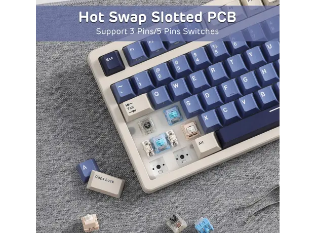 კლავიატურა Royal Kludge RK S85 RGB Mechanical Keyboard, Cloud switch, Hot Swappable, Wireless, Type-C, Bluetooth, 2.4GHz, Horizon Blue, 3 image