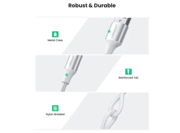 კაბელი Ugreen USB-A 2.0 to USB-C Cable  2m White/60133, 4 image