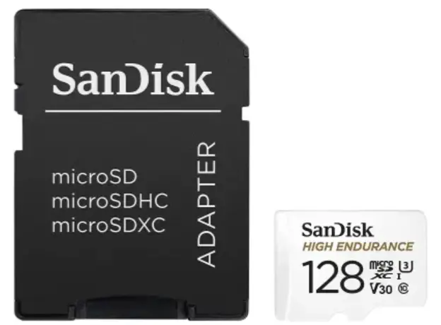 მეხსიერების ბარათი 128GB SanDisk® High Endurance microSDHC Card with Adapter - for Dashcams & home monitoring(SDSQQNR-128G-GN6IA)