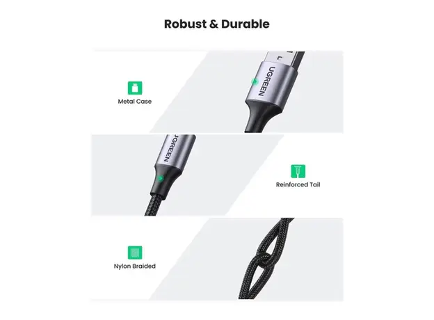 კაბელი Ugreen USB 2.0 A to USB-C Cable 2m Black/60128, 2 image