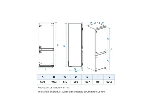 ჩასაშენებელი მაცივარი Midea MDRE554FGD01, 3 image