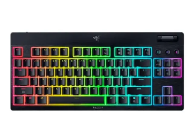 კლავიატურა Razer Keyboard mechanical BlackWidow V4 Low-profile TKL HyperSpeed, 87key, Green Switch, USB-A/WL/BT, EN, RGB, black