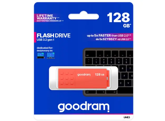 USB ფლეშ მეხსიერება Flash Goodram 128GB UME3 ORANGE USB 3.2 Gen 1, 3 image