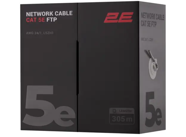 ქსელის კაბელი 2E CAT 5e FTP, 305m, AWG 23/1, LSZH-1 305M/Easy pull box packing | gray