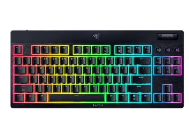 კლავიატურა Razer Keyboard mechanical BlackWidow V4 Low-profile TKL HyperSpeed, 87key, Yellow Switch, USB-A/WL/BT, EN, RGB, black