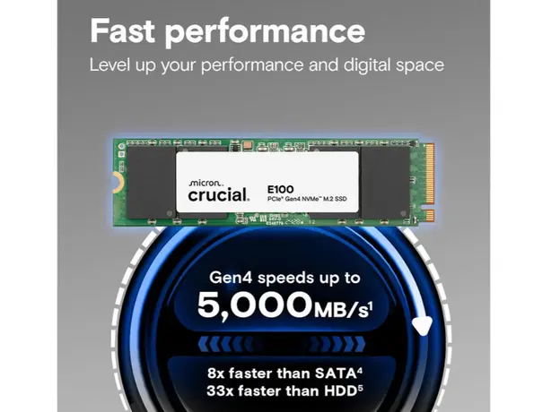 მყარი დისკი CRUCIAL SSD PCIE G4 M.2 NVME 1TB E100 CT1000E100SSD8, 2 image