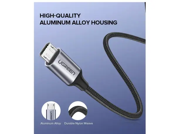 კაბელი Ugreen USB 2.0 A to Micro USB  1.5m Black/60147, 2 image