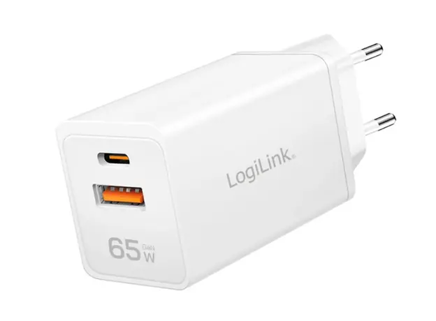 დამტენი Logilink PA0371 1xUSB-C (PD) &amp; 1xUSB-A (QC) GaN Fast Charger 65W White
