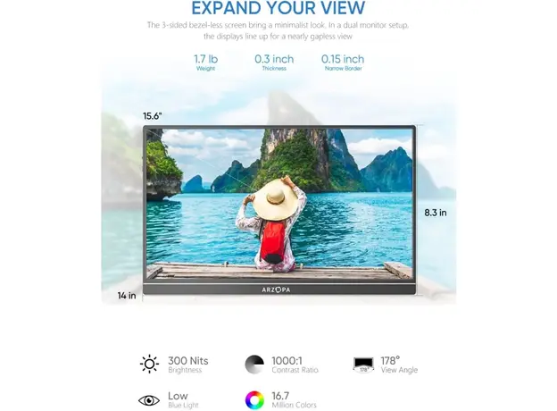 მონიტორი ARZOPA S1 Table 15.6 FHD Mini HD USB Type-C, 4 image