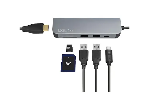 ადაპტერი Logilink UA0343 USB-C™ Multifunc Hub USB 3.2 Gen1x1 HDMI PD Cardreader, 3 image