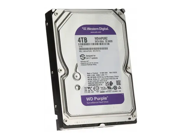 მყარი დისკი Western Digital HDD SATA 4TB 5400RPM 128MB PURPLE WD44PURZ WDC, 2 image