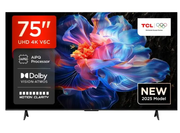 ტელევიზორი TCL 75V6C Google TV  4K  HDR10 WiFi5 BT5.2 Dolby Audio 15W 300X300