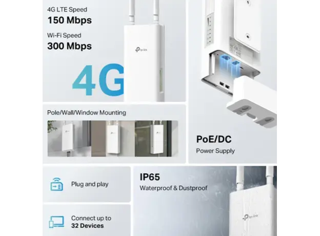 როუტერი TP-link TL-MR100-Outdoor 300Mbps Wireless N 4G LTE Outdoor Router, 6 image