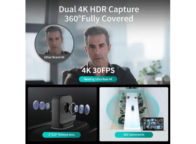 საკონფერენციო კამერა Kandao MT1001 Meeting Ultra, 4K UHD 360°, BT, WIFI, USB-C, Conference Camera With Dual Touchscreen, Black, 8 image