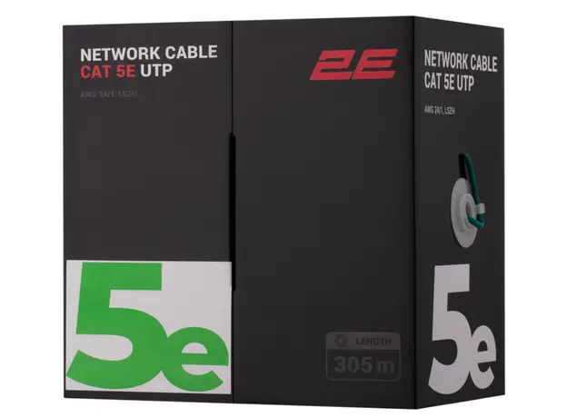 ქსელის კაბელი 2E CAT 5e UTP, 305m, AWG 24/1, LSZH 305M/Easy pull box packin  | green
