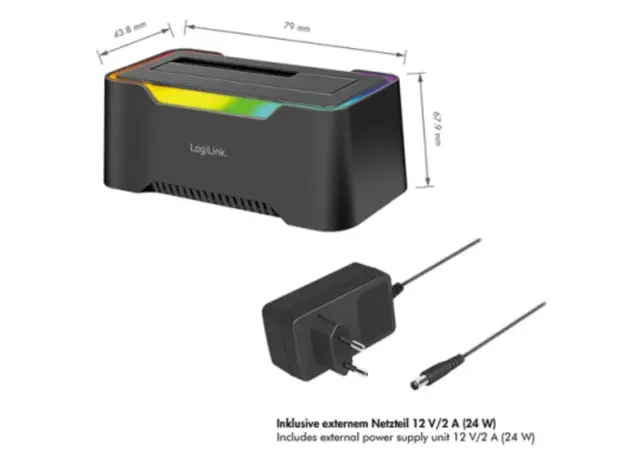 დოქ სადგური Logilink QP0035 USB-C 3.2 Gen 1 2.5" &amp; 3.5" SATA HDD/SSD RGB Docking station Black, 3 image