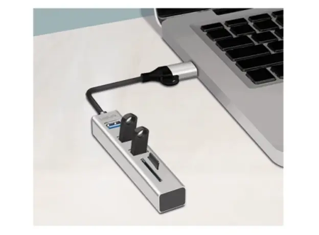 USB ჰაბი Logilink UA0445 USB 3.0 Hub 3xUSB-A SD/microSD Slot 5Gbps Silver, 3 image